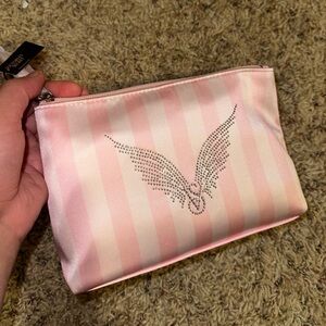 Pink Striped Women's Bag satin Diamond 💎 wings 🪽 purse bag makeup bag 💞
